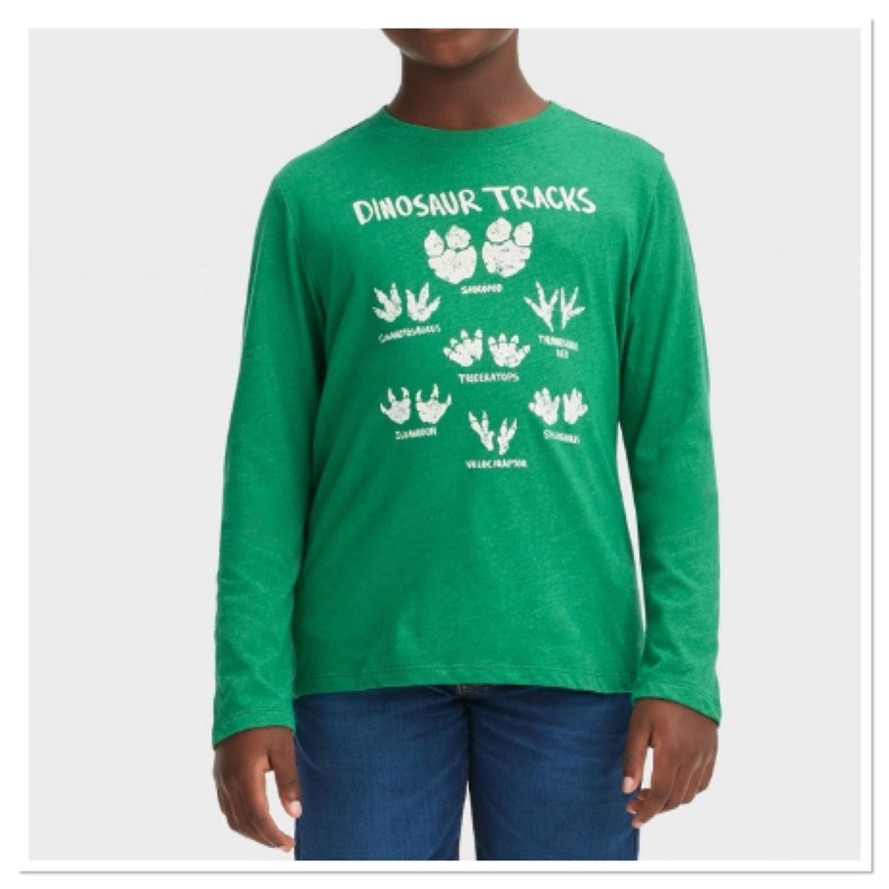 Cat & Jack Boys Long Sleeve Dinosaur Tracks Graphic T-Shirt
